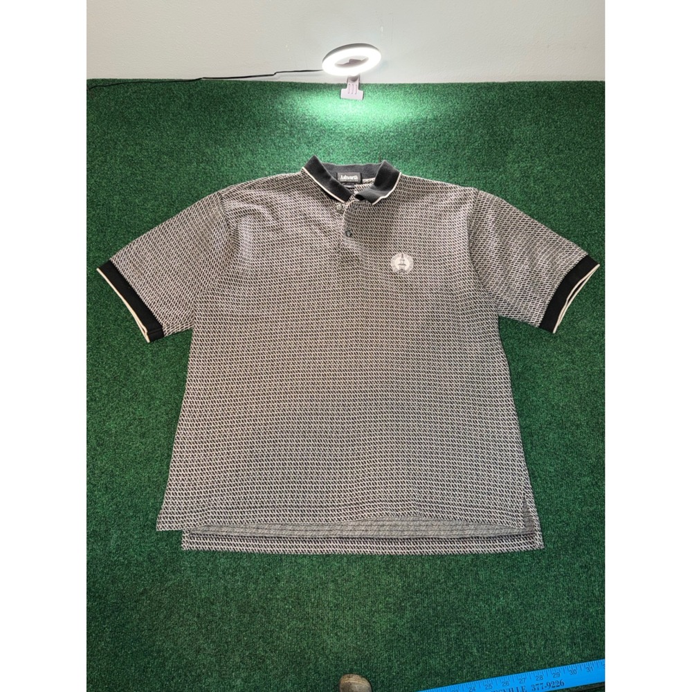 Ashworth Mens Black White Geometric Knit Cotton Polo Shirt Medium Lighthouse
